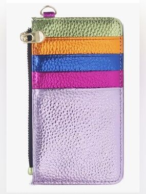 CEZIRA Metallic Lavender Rainbow Colorblock Card Wallet Wristlet Lanyard NWT
